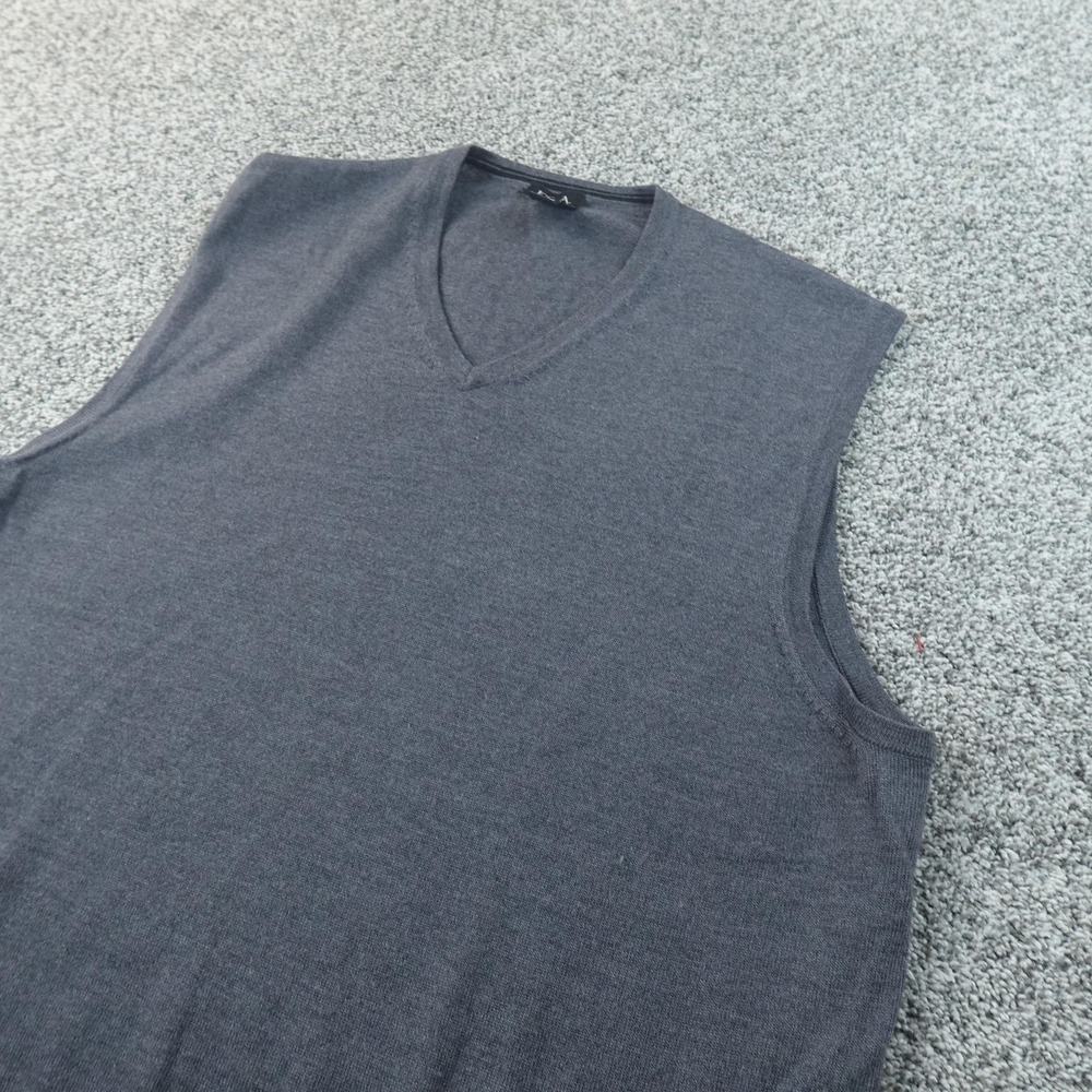 Jos A Bank Sweater Vest Mens XL Gray Merino Wool Knit Grandpa V Neck Pullover‎